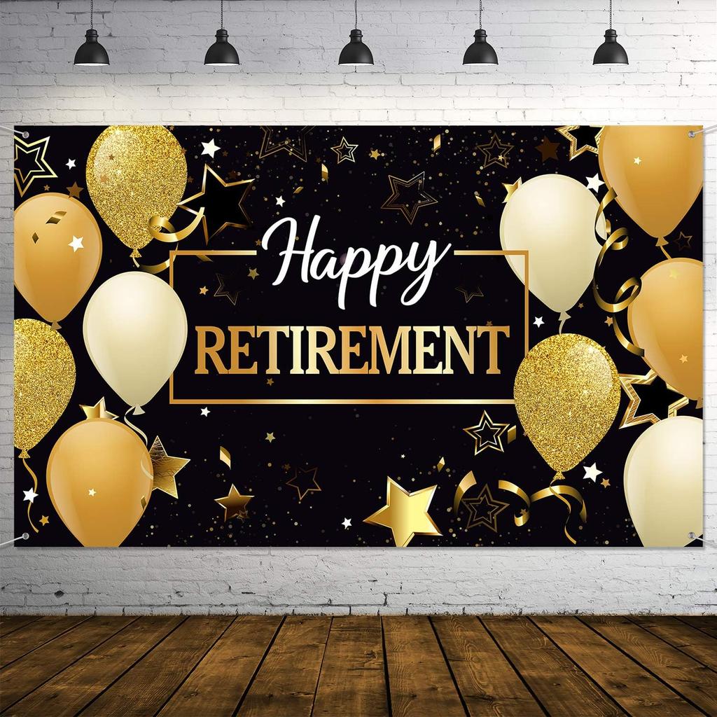 Blulu Retirement Party Decorations, Extra Large Fabric Retire Sign Banner Photo Booth Backdrop Background with Rope for Retirement Party Favor(70.8 X