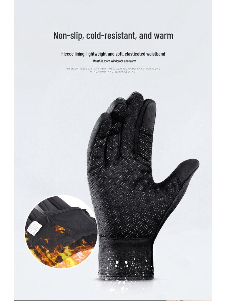 Unisex Windproof Water-Repellent Fleece-Lined Cycling Gloves with Touchscreen Capability