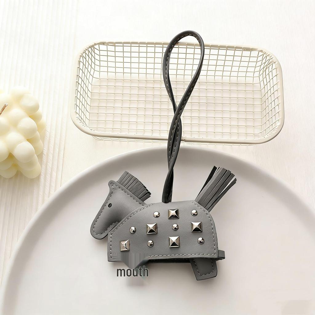 Cross Rivet Leather Pony Bag Charm and Keyring Accessory