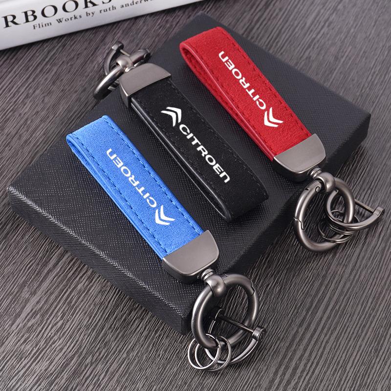 Metal Suede Key Ring Keychain Car Logo Accessories For Citroen C1 C2 C3 Vts C4 Saxo C4L C5 C6 C8 Xsara Picasso Berlingo Cactus