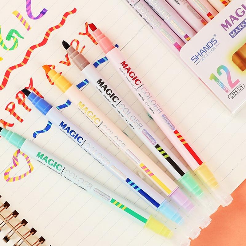 Double-ended Magic Color Changing Highlighter Pen Kit Student Diary Scrapbook Painting DIY Making School Office Stationery