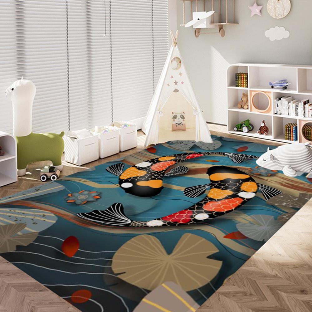 Japanese Koi Fish Door Mat Washable Non-Slip Living Room Sofa Chairs Area Mat Kitchen Bedside Area Rugs