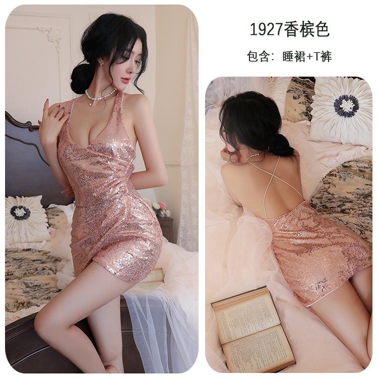 Sex underwear sexy temptation nightclub fine sequin skirt hip skirt deep V milk temptation