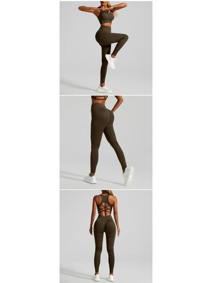 Dames Sømløs Vakker Rygg Yoga-drakt over landegrenser med Høy midje Fersken Rumpe Bukser