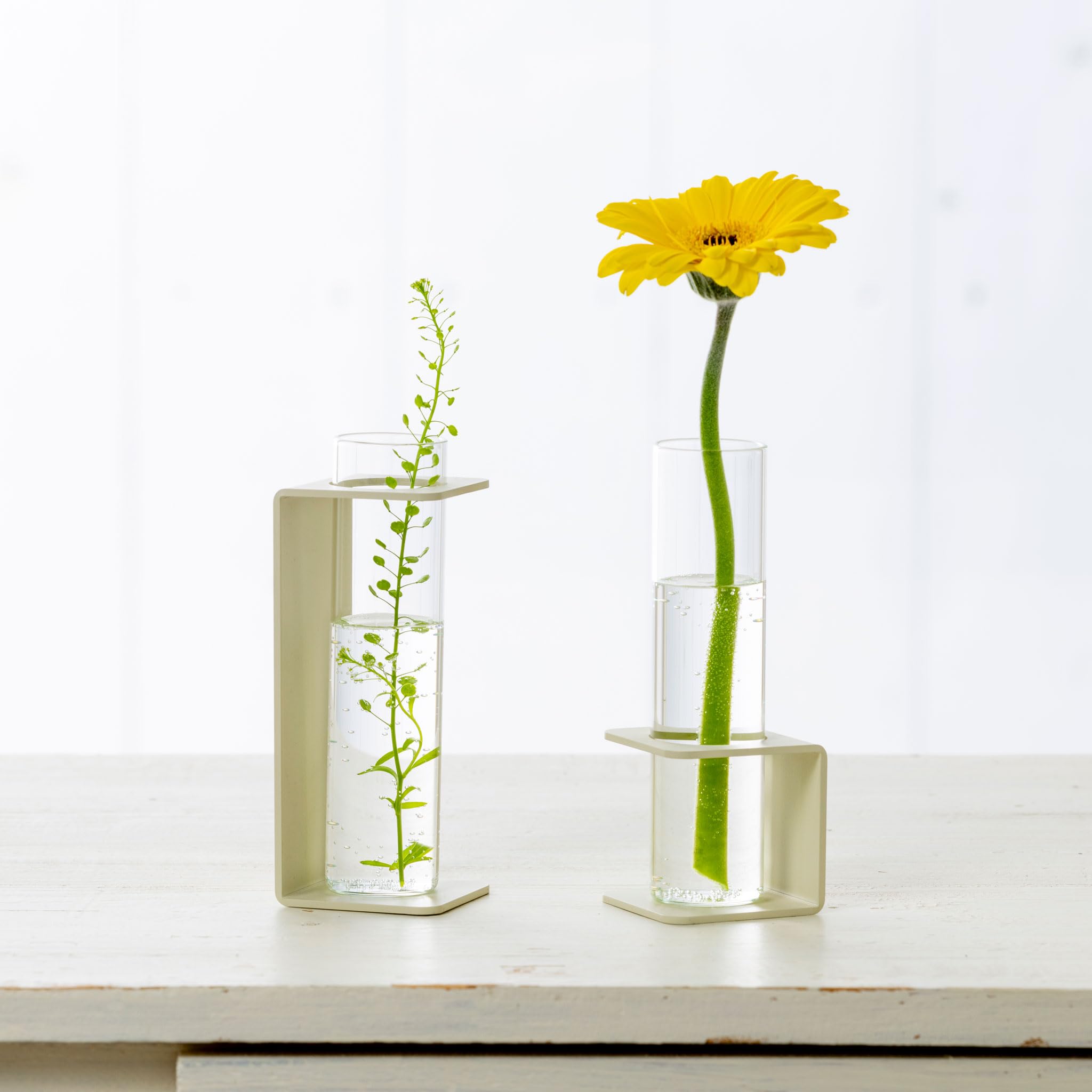 

[Made in Tsubame-Sanjo] TETSUNAGI C & C Long Flower Vase Set, Single Flower Vase, Steel and Glass Test Tube, Mini, Made in Japan, Interior Decor,