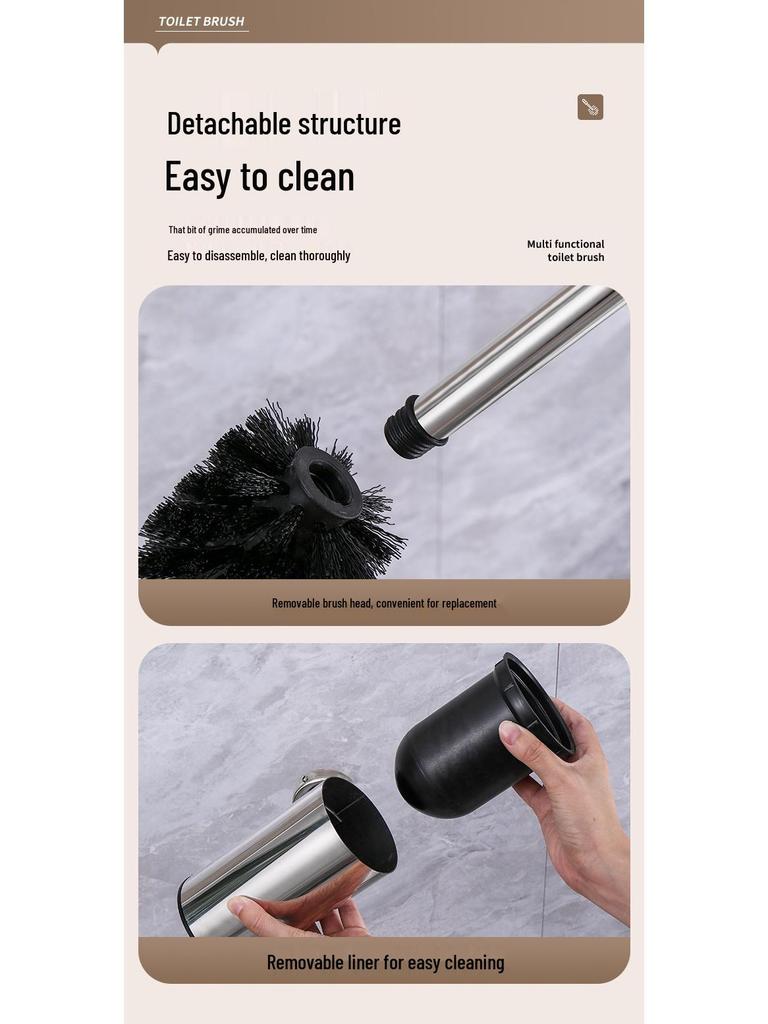 304 Stainless Steel Bathroom Toilet Brush Set - Floor & Wall Mounted