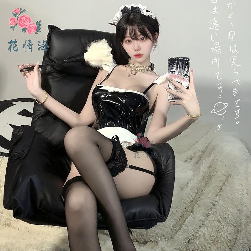 Sexy two-dimensional maid role sexy cook maid patent leather onesie seduction outfit
