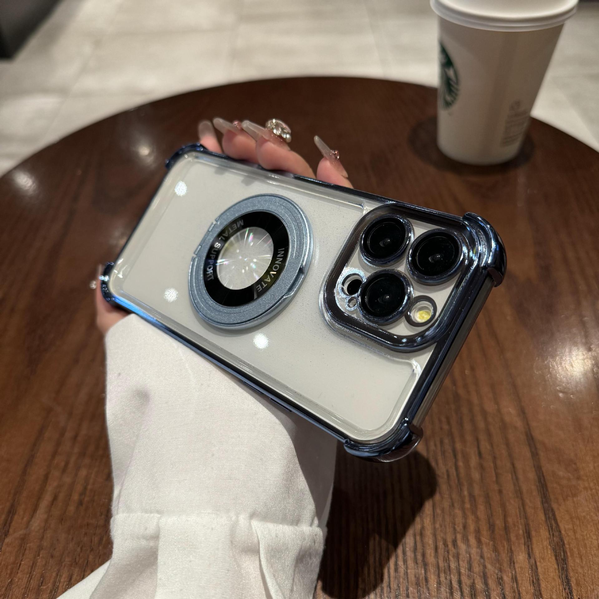 

Подходит для IPhone15PRO, Четырехугольный гальванизированный вращающийся на 360 градусов декомпрессионный магнитный стенд, Чехол для телефона 11, Apple XR Жесткий 14 iPhone 15promax синий