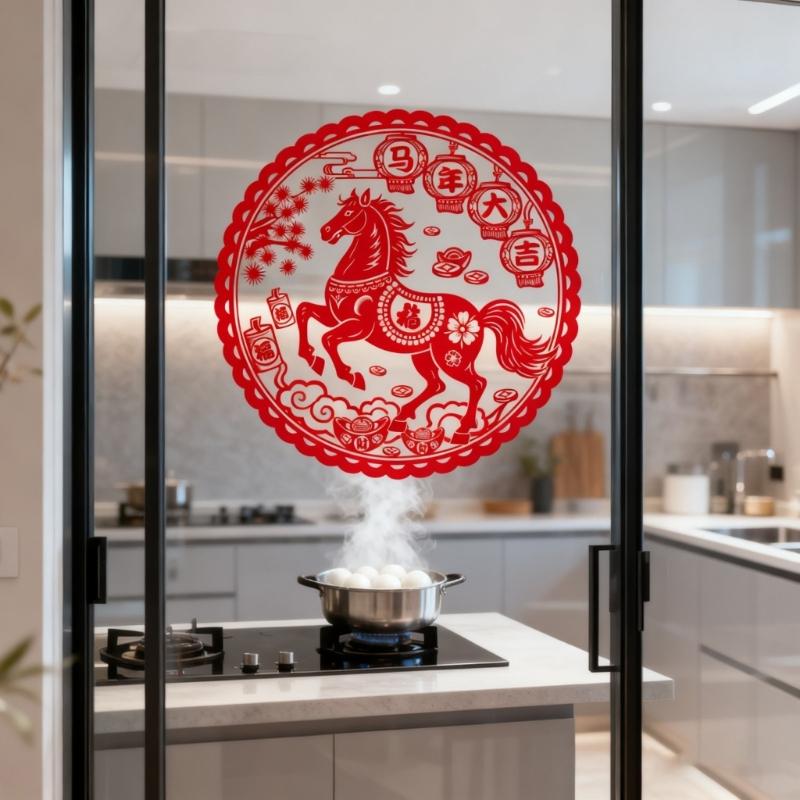 20Pcs 2026 Year of Horse Window Sticker Static Cling Sticker Traditional Paper Cut PVC Window Clings Festival Decoration