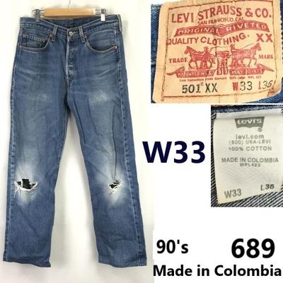 Jeans Vaqueros 501xx Vintage de los 90 Talla W33 Entrepierna 78cm Azules Hechos en Colombia(USADO)