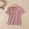 ZANZEA Women Casual Round Neck Summer Short Sleeve Blouse