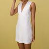 Vestido Curto de Linho Feminino Sem Mangas com Decote em V Profundo Verão Casual Cor Sólida Multicor Frente Cruzada Vestido de Sol Curto Elegante Festa na Praia Vestido Reto