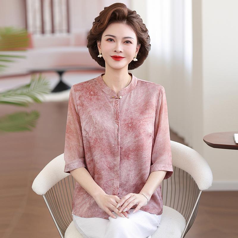 

Chiffon Seven-Sleeve T-Shirt for Stylish Middle-Aged Women - Summer 2026 Edition 3XL (recommended weight 120-135 jin) красный