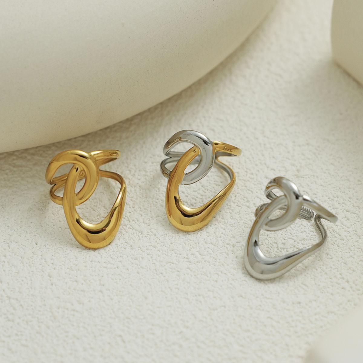 

Uself Fashion Geometry Stainless Steel Waterproof Open Ring Personality Charms PVD Real Gold 18K Plated Trendy Zircon for Women resizable
