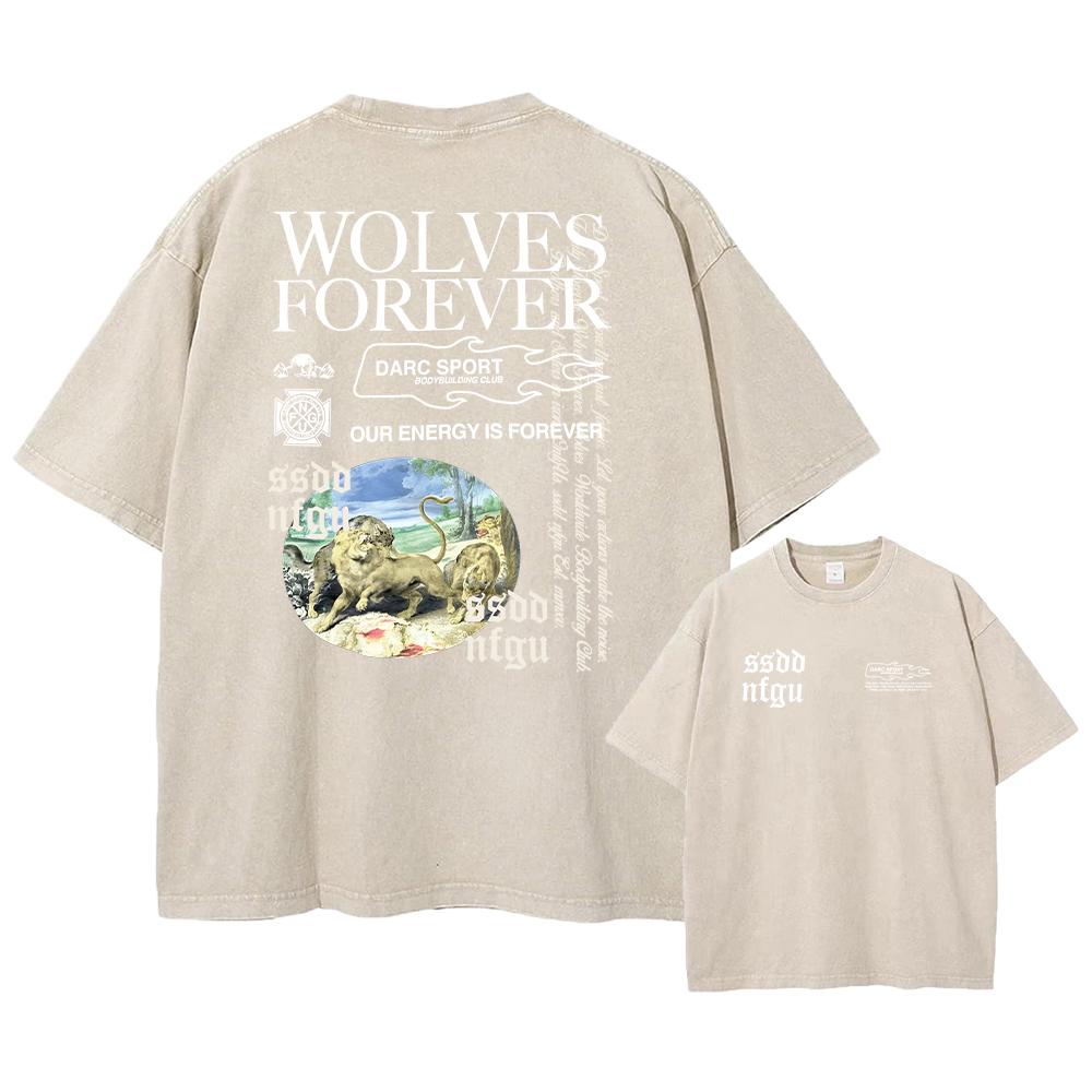 Darc Wolves Sport Vintage Washed T-shirty Siłownia Kulturystyka Oversized Mężczyźni Odzież Letnia Fitness TEE Ćwiczenia Darc Sport T-shirty