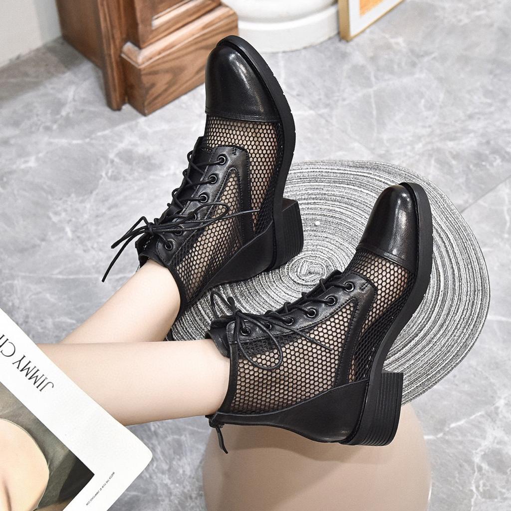 Summer fashion net boots trendy shoes new first layer cowhide mesh Martin boots flat women's shoes net shoes