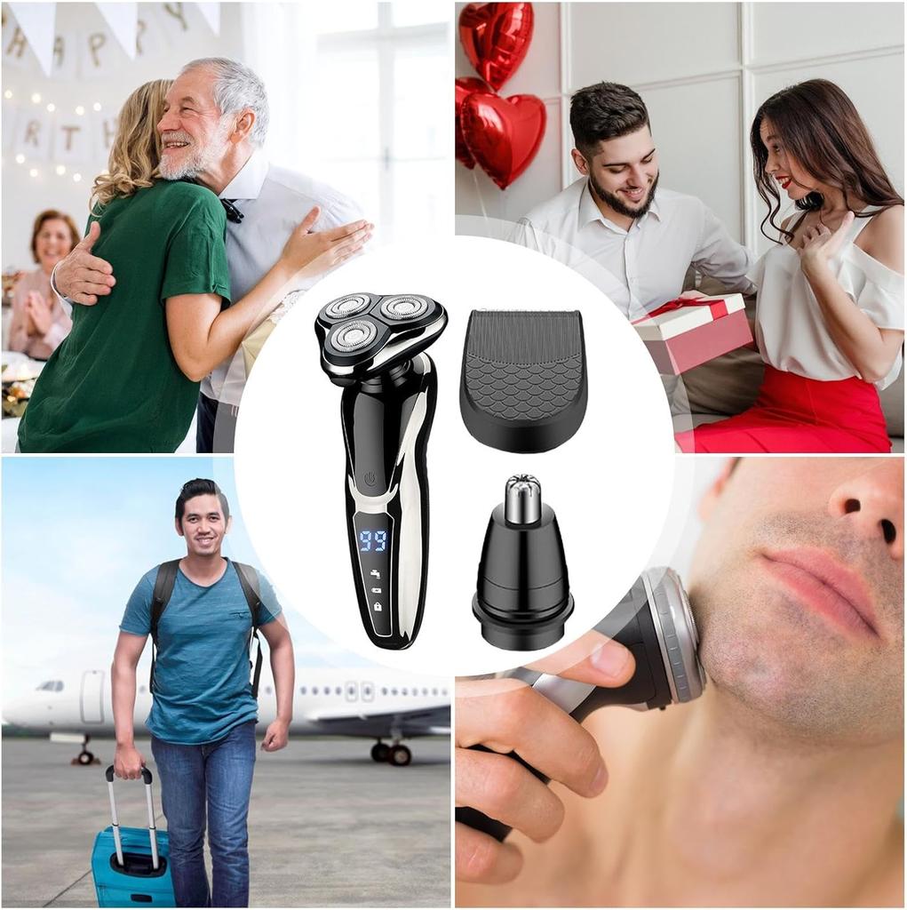 Smart Cordless Men's Razor 3-in-1 Trimmer - IPX4 Waterproof Electric Razor with LED Display and Travel Lock for Full Body Grooming