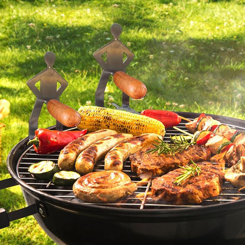 Funny Stainless Steel Portable Camping Backpack Rack People Sausage Stand For Outdoor Travel Summer Party Picnics Hotdog Holder