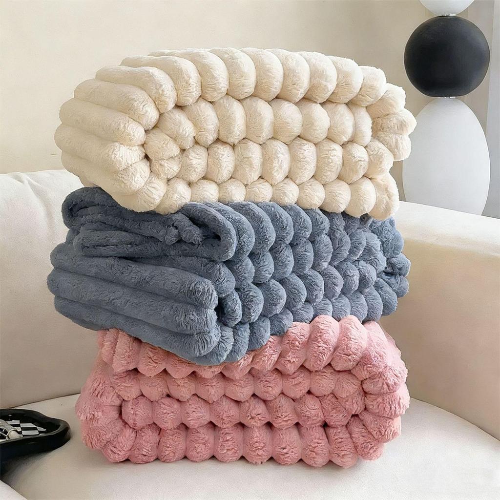 Thick Winter Rabbit Plush Flannel Coral Fleece Throw Blanket