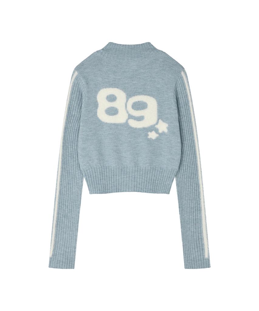 LMR Hairy Lettering Track Crop Knit Zip-Up Blue