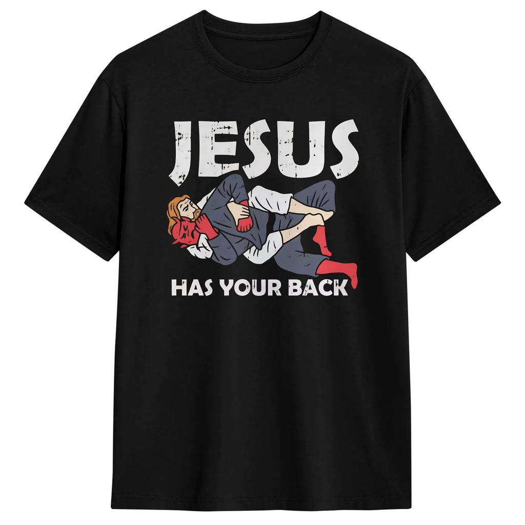Jesus Has Your Back T Shirt Summer Hipster TShirts Unisex Cotton ONeck Plus Size Tees Short Sleeve Vintage Tops