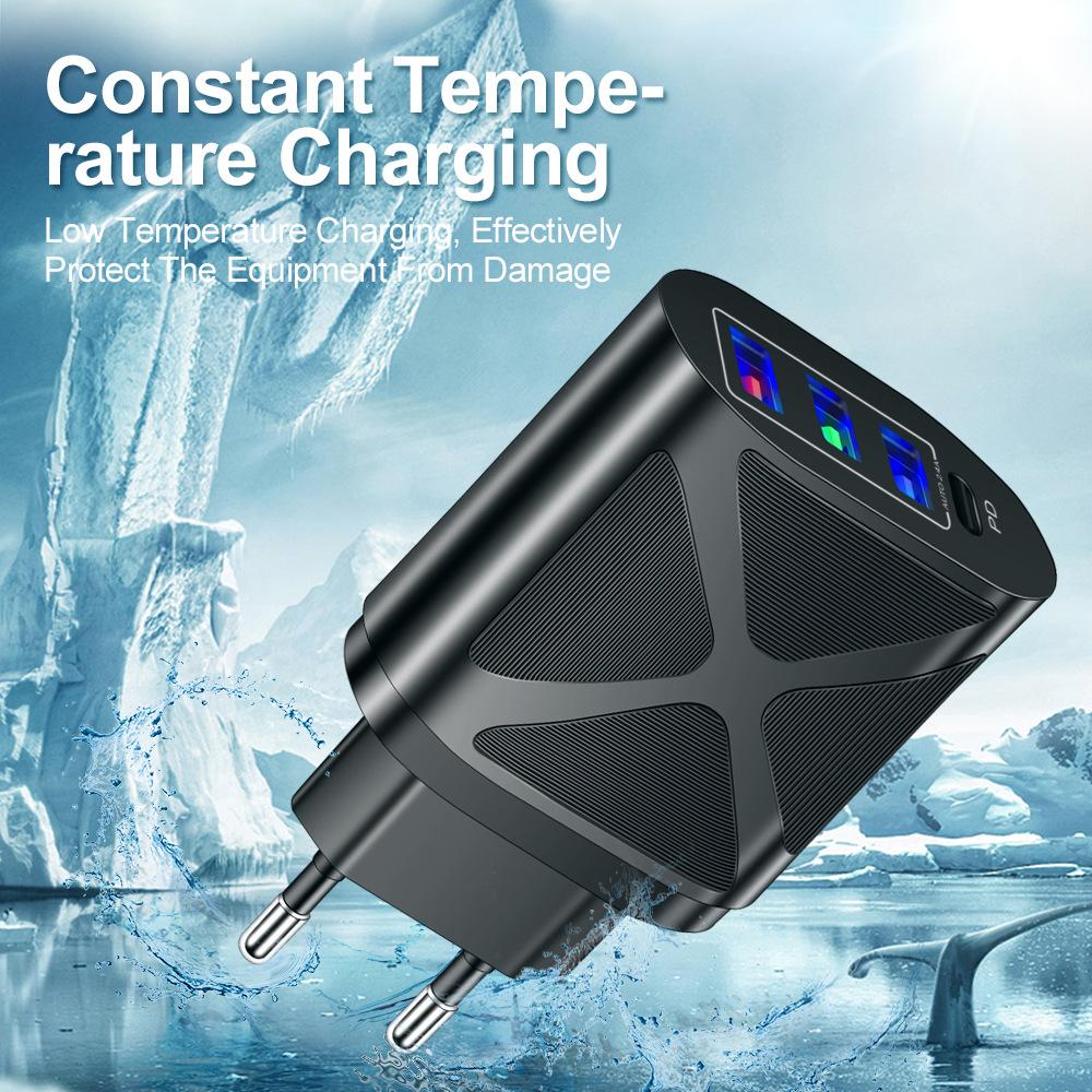 Mobile Phone Charging Head Fireproof Material 3.1A Multi-port 3USB+PD Type-c Mobile Phone Charger