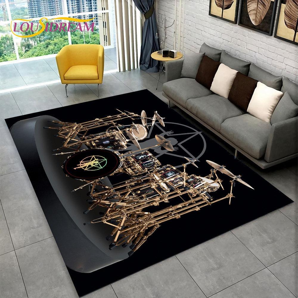 3D Drum Kit Music Instruments Area Large Carpet Rug for Home Living Room Bedroom Doormat DecorArea Rug Carpet Non-slip Floor Mat