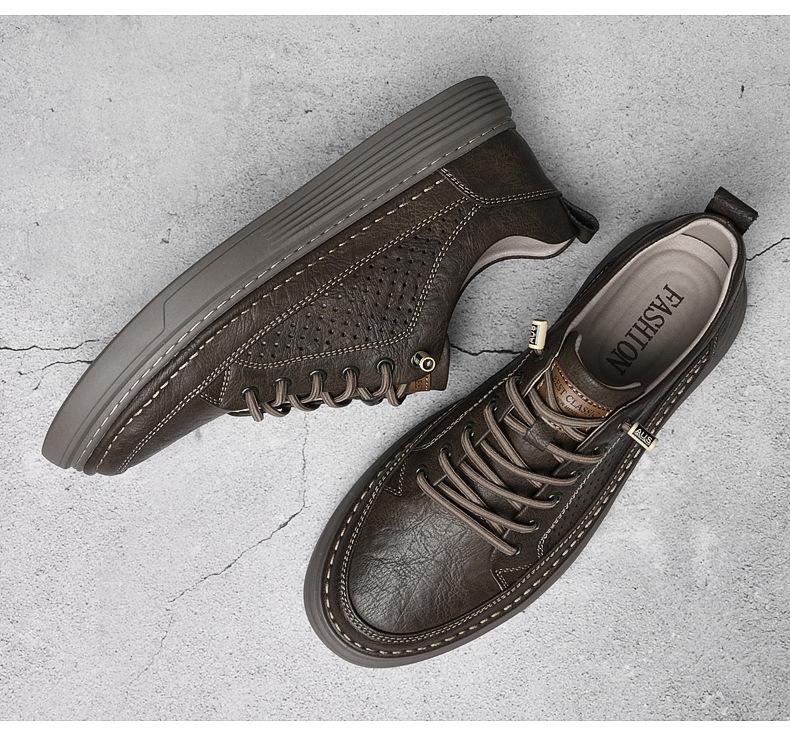 Nowe Buty dla Mężczyzn Skóra Naturalna Buty Codzienne Letnie Oddychające Mikroporowate Płaskie Buty Skateboardowe Skórzane Sneakersy