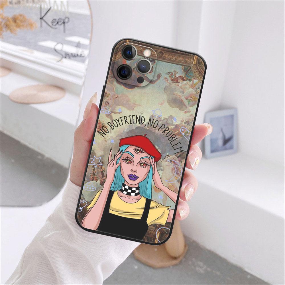 Pouzdro Fashion Devil Girl pro iPhone 12 13 11 Pro Max mini XR 7 8 Plus 2020 X Xs Max černé měkké TPU kryt