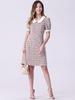 Allegra K Women's Tweed Dress, Peter Pan Collar, Puff Sleeves, A-Line, Mini Dress, Pink, Size L