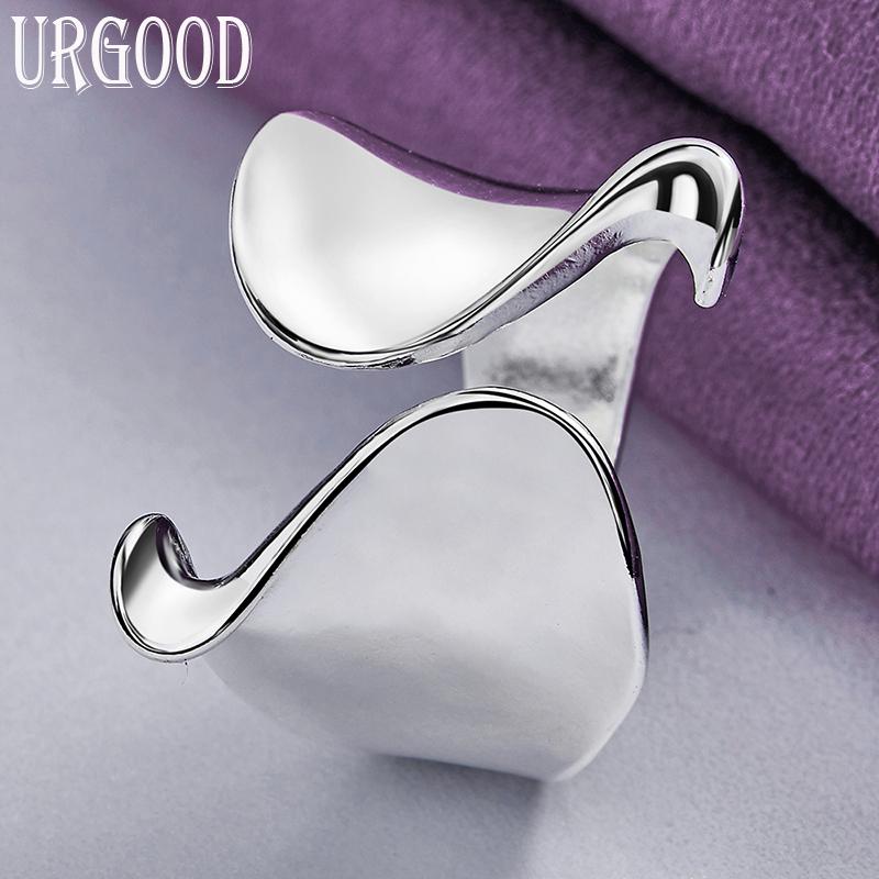 925 Sterling Silver Otevřený zakřivený hladký prsten Módní šperky