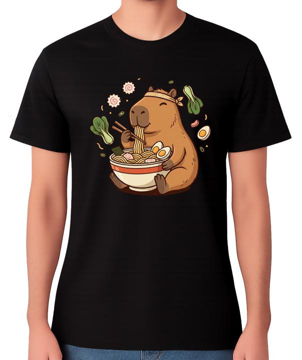 Capybara Eating Ramen Unisex T-Shirt Cute Funny Animal Food Graphic Tee S