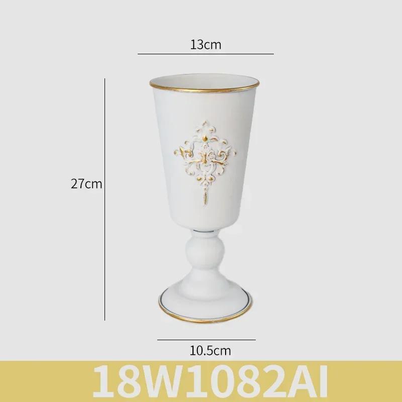 European White Iron Art Vase Florist Tall Cup Shape Flower Vase Arrangement Ornament Hotel Banquet Party Desktop Decoration