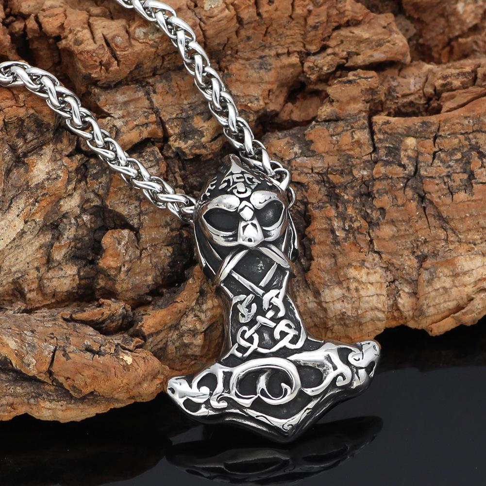 Nordic God Stainless Steel Odin Thor's Hammer Pendant Viking Necklace for Men