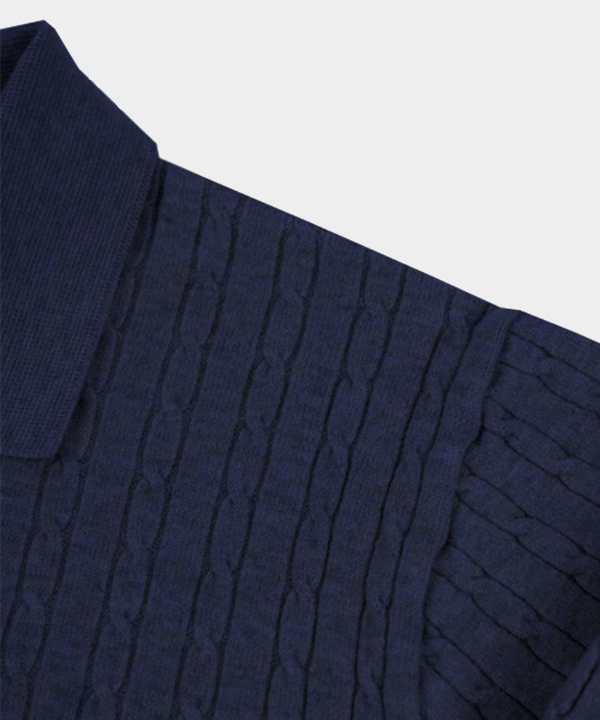 BIRBANTE Soft Washable Cable Collar Knit - Dark Navy