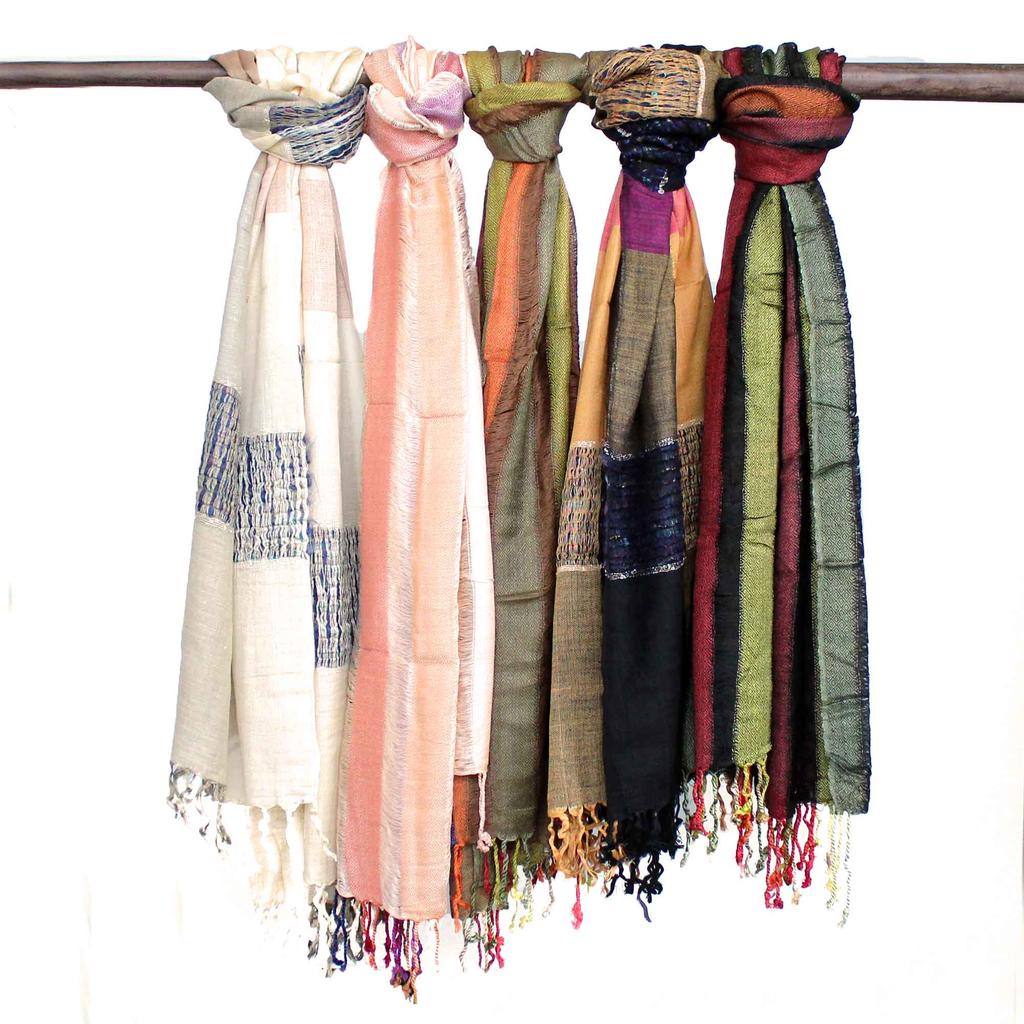 Boho Cotton Scarf Assorted Greens 28x72in