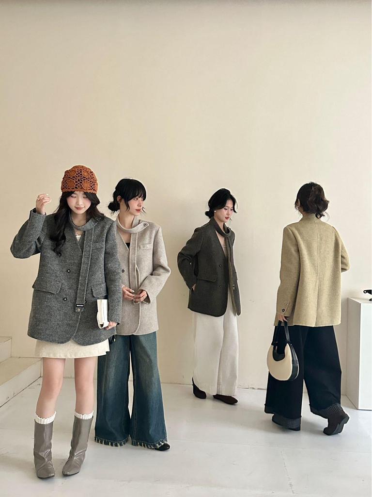 Petite Women's Two-Tone V-Neck Double-Sided Wool Coat for Autumn/Winter