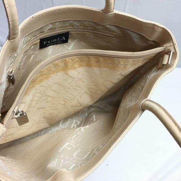 2way! FURLA Leather Shoulder Bag Handbag Beige Plain Italy Made(USED)