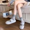 Fall/Winter Kids' Ballet-style Buttoned Bowknot Gray Mid-Calf Leggings with School-Age Stripes and Colorful Patchwork Socks