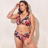 Plus Size Print  Mesh V-neck Bikinis Swimsuit , Women's Plus Medium Stretch Modest Bathing Suits