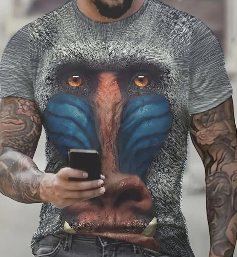 Camiseta Masculina Tamanho Plus XXS-6XL Camiseta Estampada com Gráfico de Macaco Engraçado 3D Para Mulheres Moda Tops de Manga Curta Camisetas Roupas Masculinas