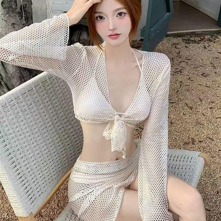 Women's 2025 High-End Four-Piece Long Sleeve Swimsuit Set – Sexy, Elegant, Vacation-Ready Split Bikini & Hot Spring Style