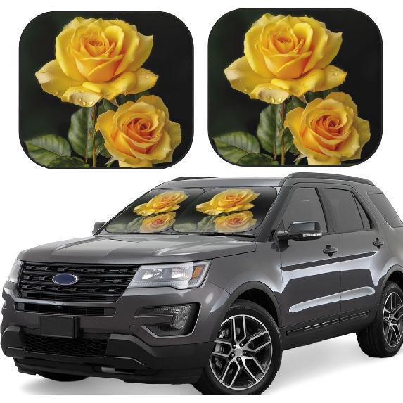 Yellow Rose Car Windshield Sun Shade 2pcs Foldable Windshield Sunshades Car Front Window Shades Universal Fit Most Auto Sedan Truck SUV Sun Visor Small чёрный