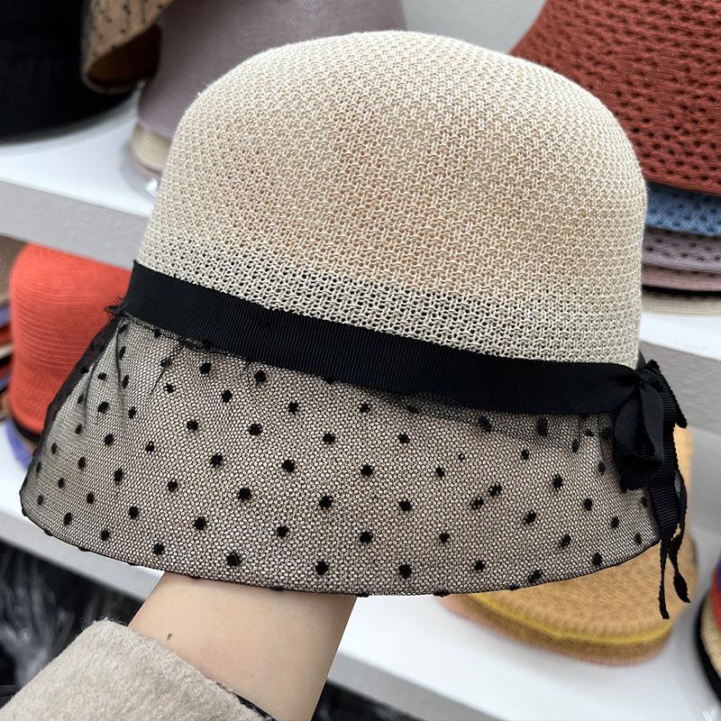 

Шляпа женская элегантная сетчатая дышащая шляпа-ведро модная с бантом шляпа от солнца солнцезащитная шляпа весна и лето Adult (56-58cm) бежевый