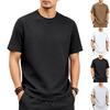 Men American Style Loose Elastic Textured Solid Basic Round Neck Short Sleeve Casual T Shirt