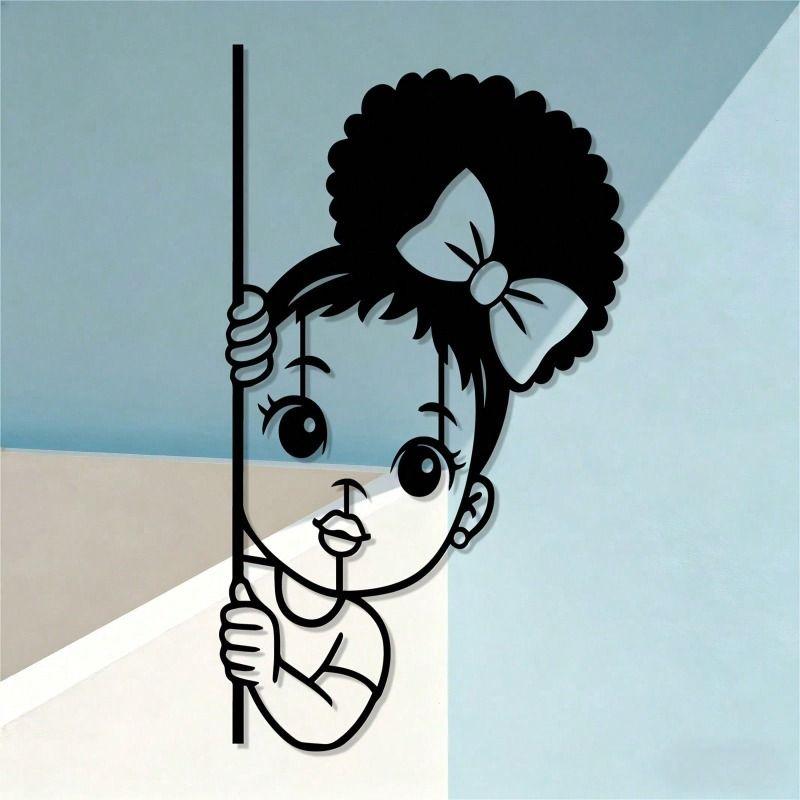 

Iron Wall Art Girl with Bow Metal Panel Durable Nursery Decor