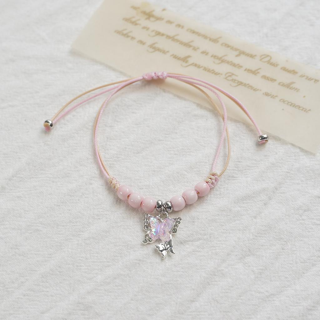 Ceramic beaded ins wind cute butterfly woven bracelet sweet adjustable hand rope girlfriend gift
