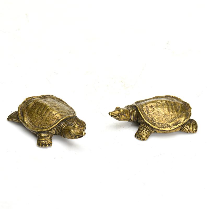 Antique Copper Mini Turtle Decorations Chinese Classical Brass Tea Pets Vintage Crafts Miniature Figurine Home Decor Accessories