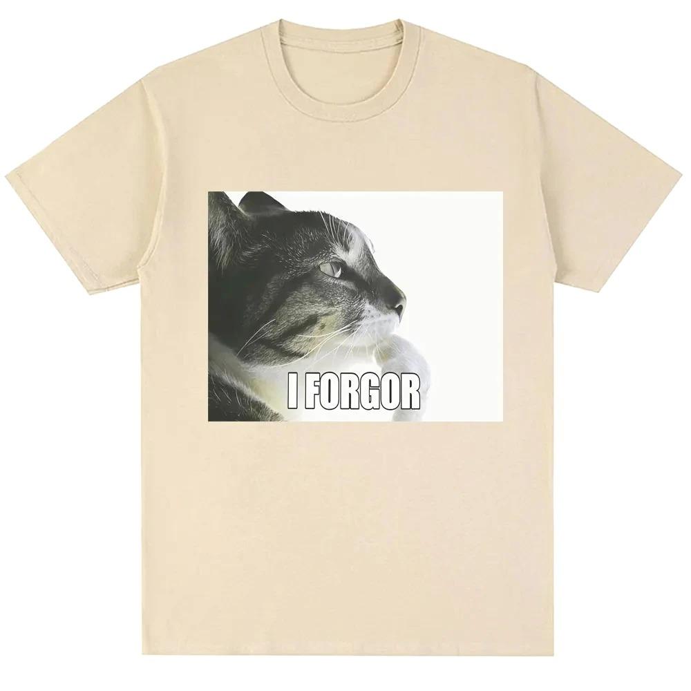 I Forgor Funny Cat Meme Graphic T-shirt Women Trendy Humor Vintage T Shirts Casual T Shirt Cotton Best Selling Round Neck soft