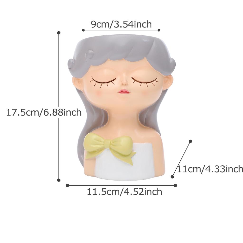Cute Girl Small Plant Pot Resin Succulent Planter for Home Office Desk Mini Ornament Fairy Garden Flowerpot Decoration